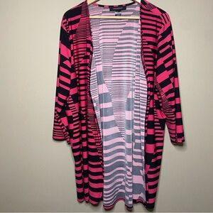 Ashley Stewart Open Front Cardigan Women 3X Black Pink Striped Geometric Casual